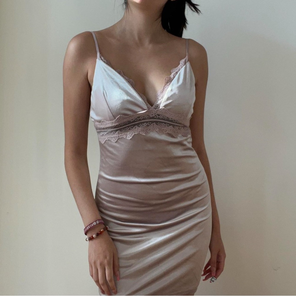 Guess Velvet Mini Dress – Faded Pink Lace Slip Style / Coquette Y2K